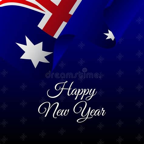 Happy New Year Banner Australia Waving Flag Snowflakes Background