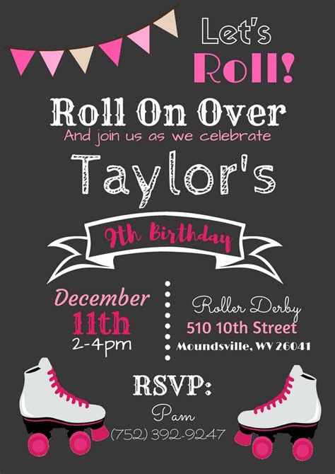 Roller Skating Party Invitation Digital File Etsy