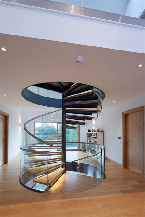 Beautiful Spiral Staircase Showing Effect Of Led Lighting To Treads