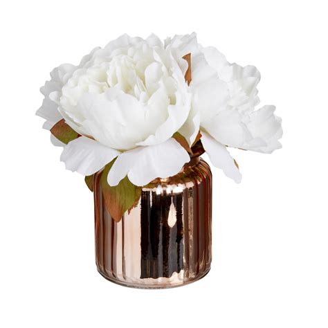 These blooms look just like the real thing, but with one major difference: Wilko White Peony Artificial Flowers in Rose Gold Glass ...