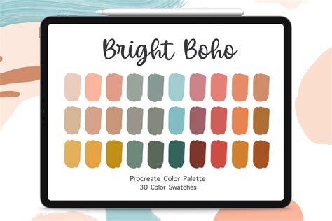 Bright Boho Procreate Color Palette Color Swatches Instant Etsy
