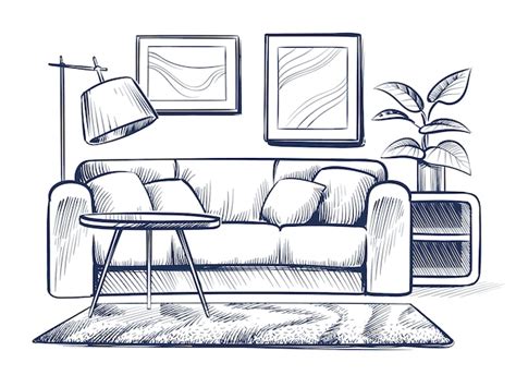 Premium Vector Sketch Living Room Doodle House Interior With Couch
