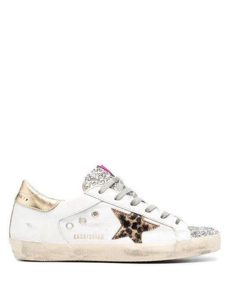 Golden Goose White Super Star Sneakers With Glitter Details And Leopard