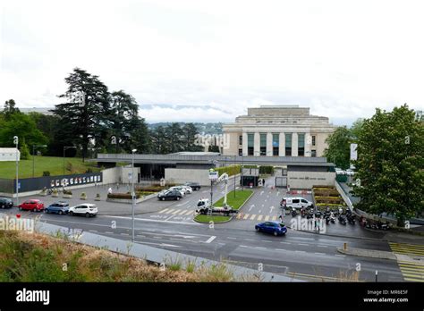 Entrance To The United Nations Headquarters Geneva Switzerland This
