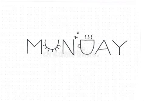 Monday Hand Lettering Text With Little Doodles Stock Illustration
