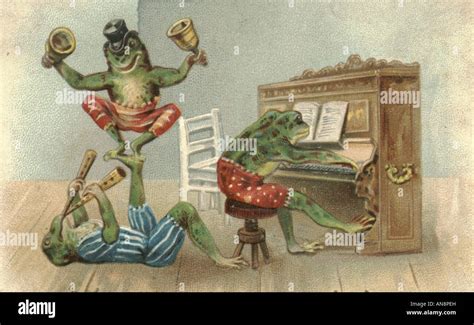 Greeting Card Of Musical Frogs Circa 1880 Stock Photo Alamy