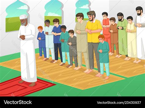 Muslims Praying In A Mosque Royalty Free Vector Image