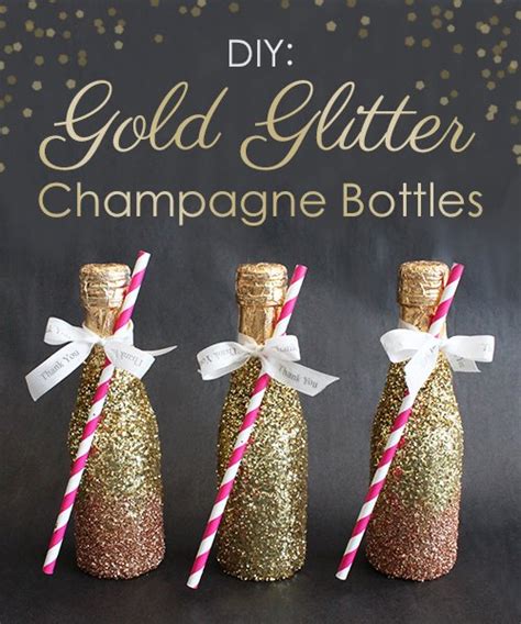 Decoratiuni fabuloase (2) #decoratedwinebottles #winebottle. DIY: Gold Glitter Champagne Bottles -Beau-coup Blog