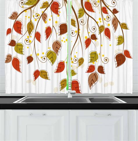 Autumn Curtains 2 Panels Set Branches With Fall Leaves Seasonal Colors
