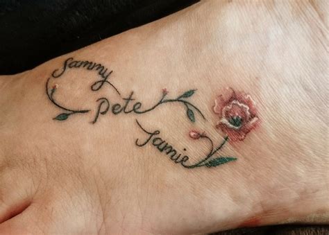 Check spelling or type a new query. My first tattoo-infinity symbol with family names & poppy on my foot | Foot tattoos, Infinity ...