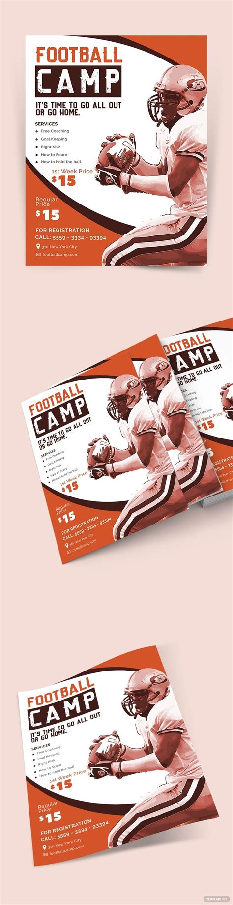 Sample Football Camp Flyer Template Illustrator Indesign Word