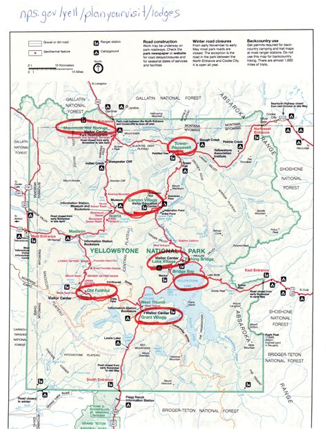 Printable Detailed Map Of Yellowstone National Park