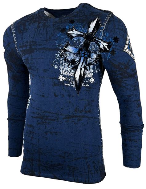 Archaic Affliction Mens Thermal Shirt Loyalty Navy Fashion Brand Sale