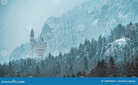 Neuschwanstein Castle In The Snow Covered Bavarian Alps Stock Photo