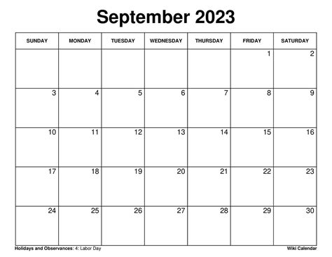 Free Printable September 2023 Calendar Templates With Holidays Wiki
