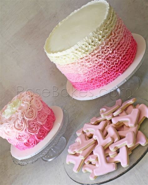 Pink Ombre Ruffles And Roses 1st Birthday Cakes And Cookies