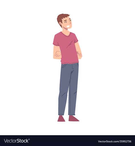 Overjoyed Male Character Putting Arms Behind Back Vector Image