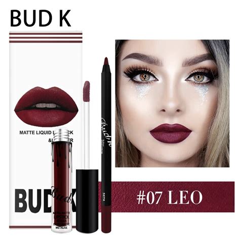 Bud K 2pcsset Matte Liquid Tint Lipsticklips Pencil Makeup Long