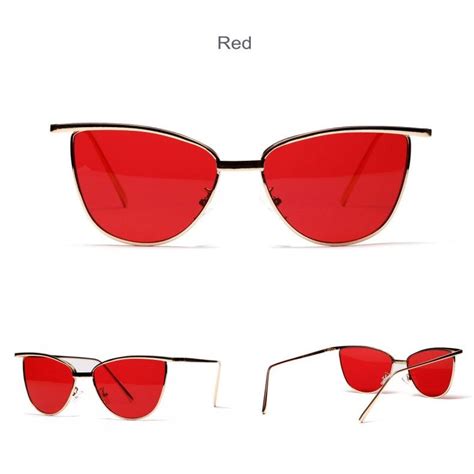 rihanna cat eye red sunglasses ladies brand designer vintage shades tinted color lens women