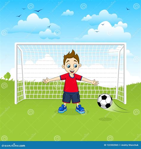 Teenage Boy Goalie Catching Soccer Ball Vector Illustration Stock