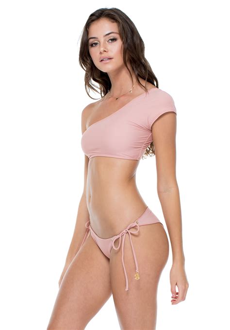 Nude Pink One Shoulder Crop Top Bikini With Lacing Mambo Sonia Rosa