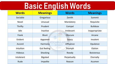 30 Basic English Words Archives Vocabulary Point
