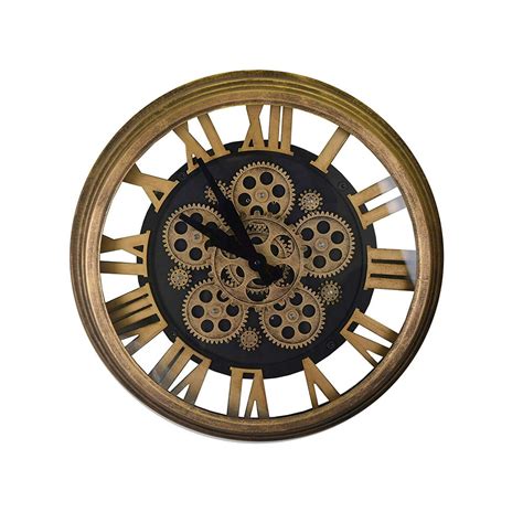 Steampunk Style Black And Gold Skeleton Wall Clock With All Moving