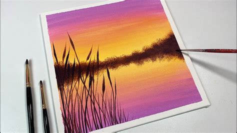 Acrylic Painting For Beginners Yellow To Purple Sunset Easy Acrylic