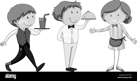Male And Female Waiters Serving Illustration Stock Vector Image And Art