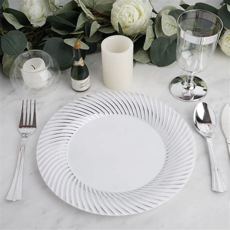 Efavormart 50 Pcs Round Disposable Plastic Plate Dinner Plates For