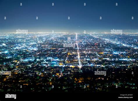 Wonderful Los Angeles By Night Aerial View Los Angeles California