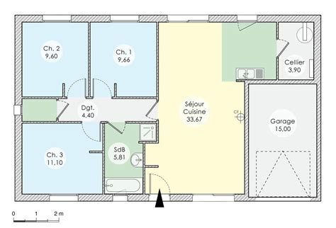 Plan Maison Plain Pied 3 Chambres 110m2