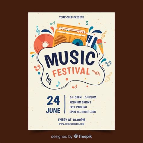 Hand Drawn Music Festival Poster Template Free Vector