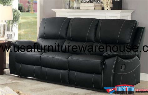 Homelegance Greeley Top Grain Black Leather Double Reclining Sofa Usa