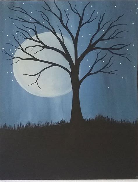 Tree Over Full Moon Original Painting Direct From Artist One Of A Kind