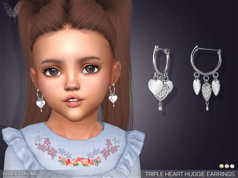 The Sims Resource Triple Heart Huggie Earring For Toddlers