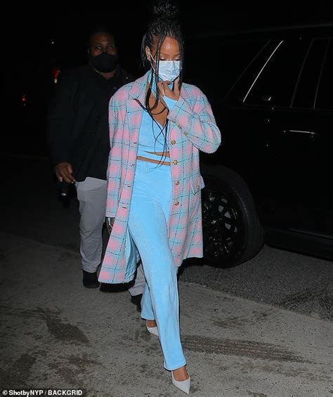 Rihanna Shows Off Taut Midriff In Peekaboo Pastel Ensemble Out In La