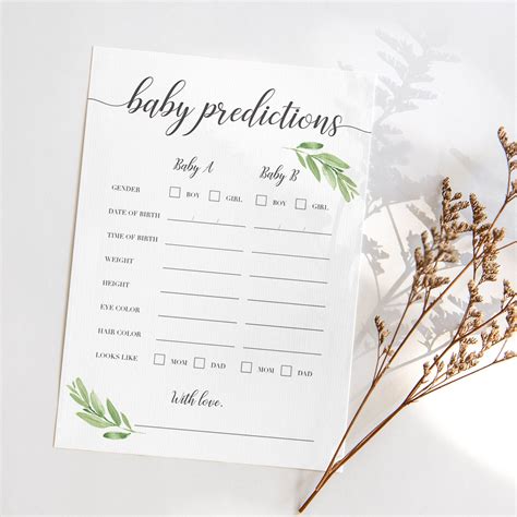 Twins Baby Prediction Cards Twins Baby Shower Games Printable Etsy