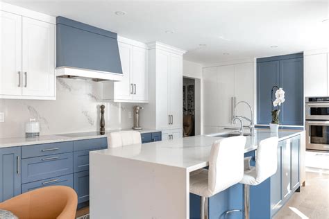 White And Blue Transitional Kitchen Chervin Kitchen And Bath Waterloo On