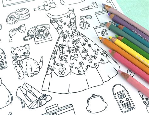Printable Girly Things Coloring Page Digital File Instant