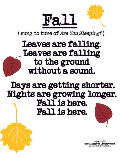 Each fun preschool song includes a free video song, free fun curriculum learning activities and free song lyrics. fall colors poem kindergarten | title blog nazvanie