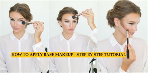 Apply just a few spots with your fingers to your forehead, cheeks, nose and chin, then blend with fingers, or a foundation brush, working the spots outwards from the center in all directions. How to Apply Perfect Base Makeup Tutorial Steps