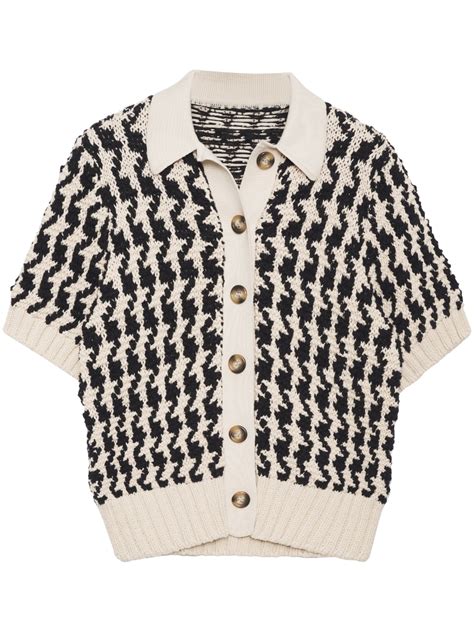 Anine Bing Houndstooth Short Sleeve Cardigan Farfetch