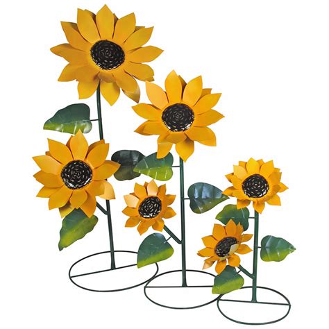 Set Of 3 Metal Sunflower Yard Art Sculptures