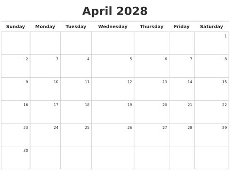 April 2028 Calendar Maker