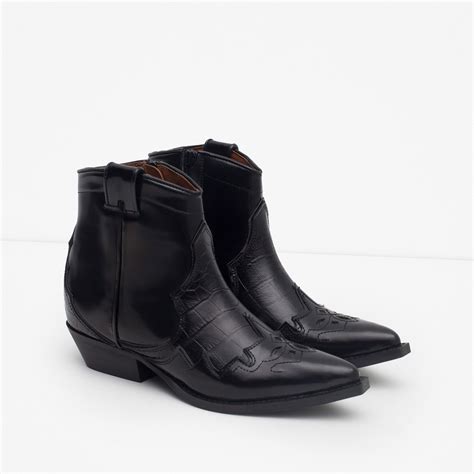 Zara Leather Cowboy Ankle Boots In Black Lyst