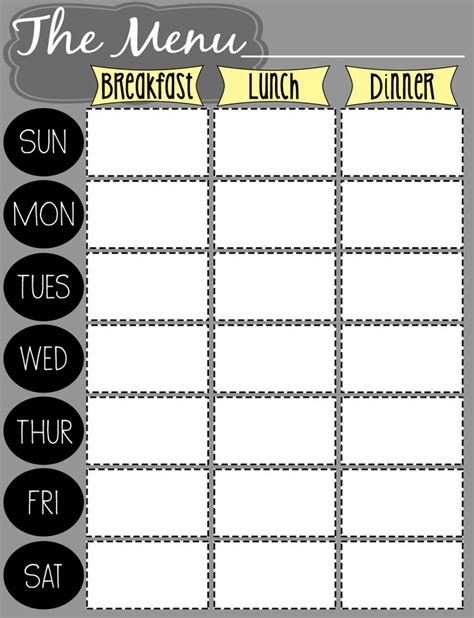 Printable Blank Weekly Menu Planner Template