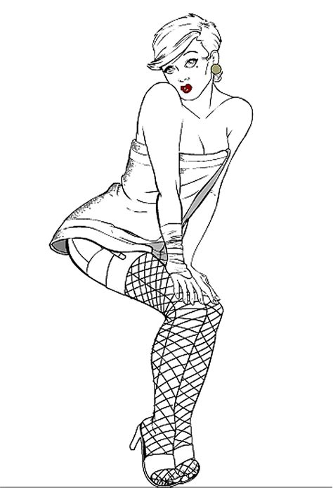 Sexy Pin Up Line Art Drawings Sketch Coloring Page