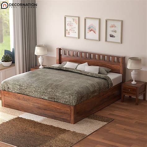 Arlon Wooden Storage Double Bed Natural Finish Decornation