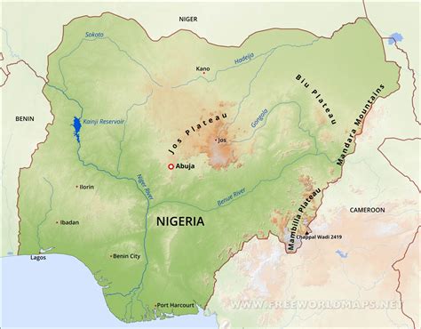 Nigeria Physical Map Physical Map Of Nigeria Physical Map Physics